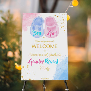 Baby shoes boy or girl gender reveal welcome sign