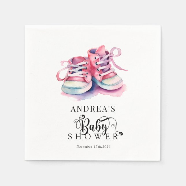 Baby Shoes | Girl Pink Baby Shower  Napkins (Front)