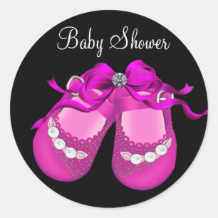 Baby Shoes Hot Pink Black Girl Baby Shower Sticker
