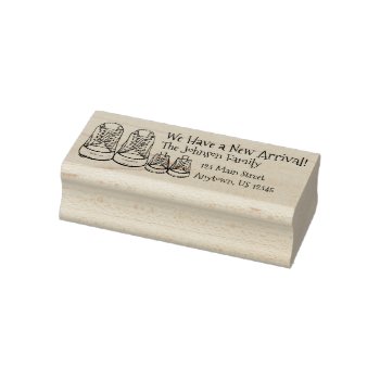 Baby Shoes New Arrival Birth Annoucement Address Rubber Stamp by rebeccaheartsny at Zazzle
