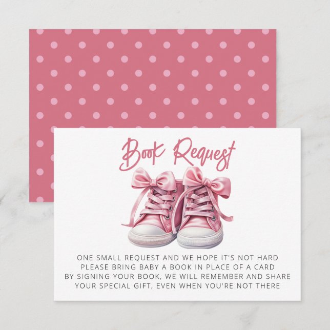 Baby Shoes | Pink Girl Baby Shower Book Request Enclosure Card (Front/Back)