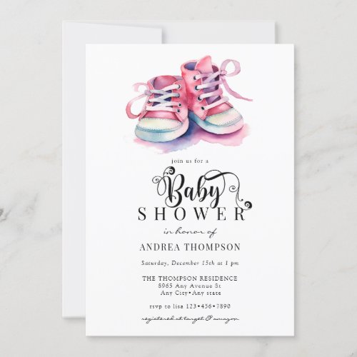 Baby Shoes  Pink Girl Baby Shower Invitation