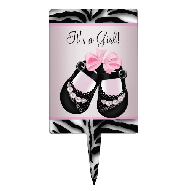 Baby Shoes Pink Zebra Baby Shower Cake Topper (Front)