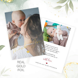 Baby shower 2 photos gold foil script modern invitation