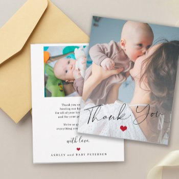 Baby Shower 2 Photos Simple Script Modern Thank You Card by invitations_kits at Zazzle