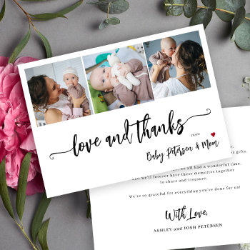 Baby Shower 3 Photo Collage Elegant Script  Thank You Card by invitations_kits at Zazzle