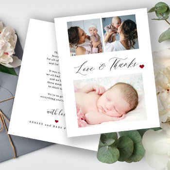 Baby Shower 3 Photo Collage Love And Thanks Script Thank You Card by invitations_kits at Zazzle