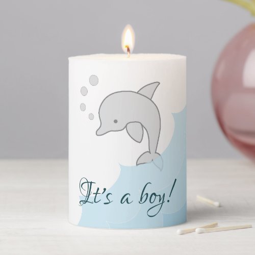 Baby Shower 3  x 4 Pillar Candle Blue Dolphin