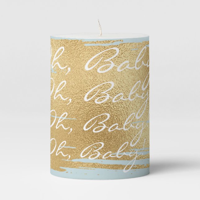 Baby Shower 3 x 4" Pillar Candle Classic Gold/Blue (Front)
