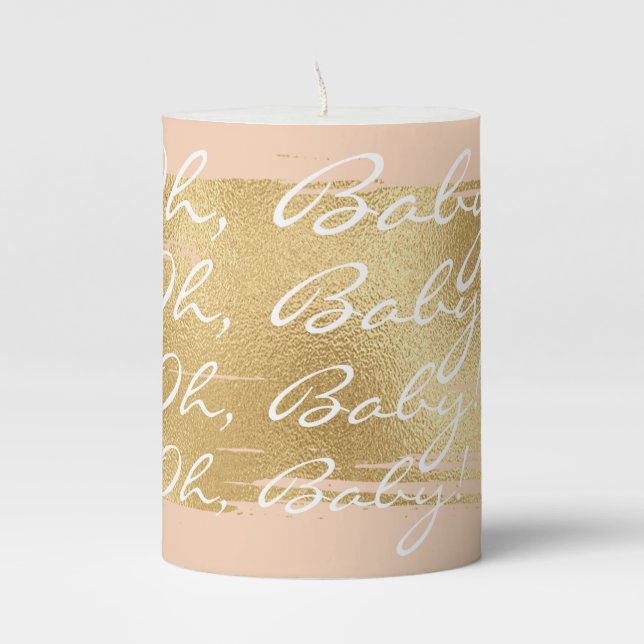 Baby Shower 3 x 4" Pillar Candle Classic Gold/Pink (Front)