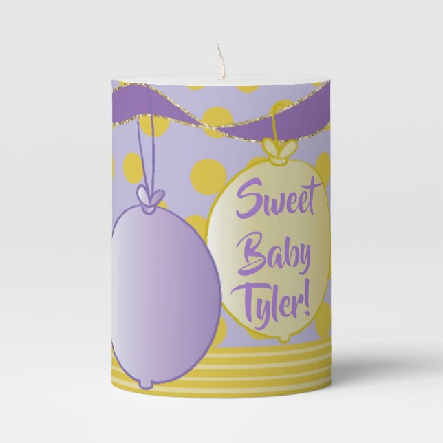 Baby Shower 3 x 4" Pillar Candle Gold Balloons (Front)