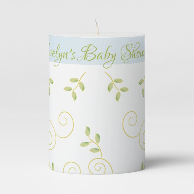 Baby Shower 3 x 4" Pillar Candle Gold Birds/Blue (Front)