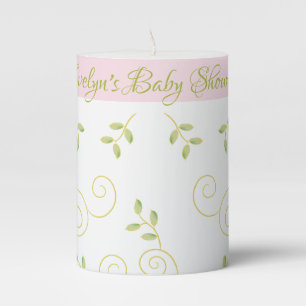 Baby Shower 3 x 4" Pillar Candle Gold Birds/Pink