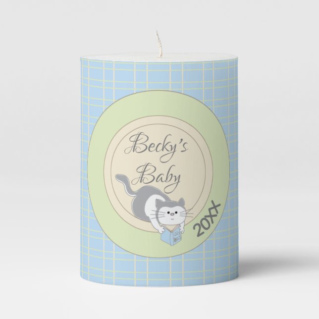 Baby Shower 3 x 4"  Pillar Candle Library/Blue (Front)