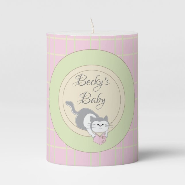 Baby Shower 3 x 4" Pillar Candle Library/Pink (Front)