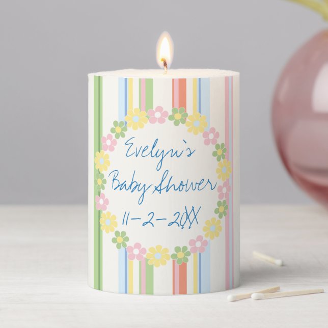 Baby Shower 3 x 4" Pillar Candle Picnic Floral (In Situ)