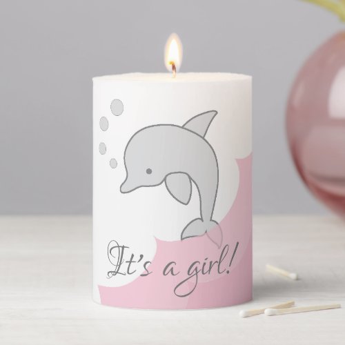Baby Shower 3  x 4 Pillar Candle Pink Dolphin