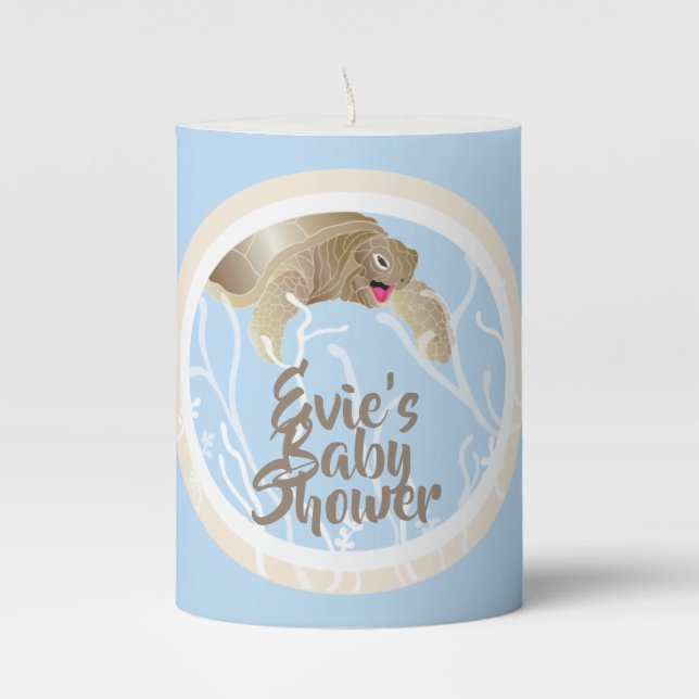 Baby Shower 3 x 4" Pillar Candle Turtle Blue (Front)