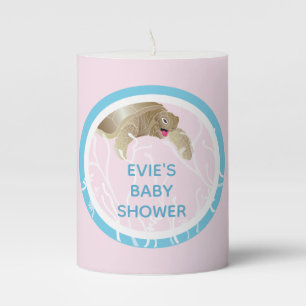 Baby Shower 3 x 4" Pillar Candle Turtle Pink