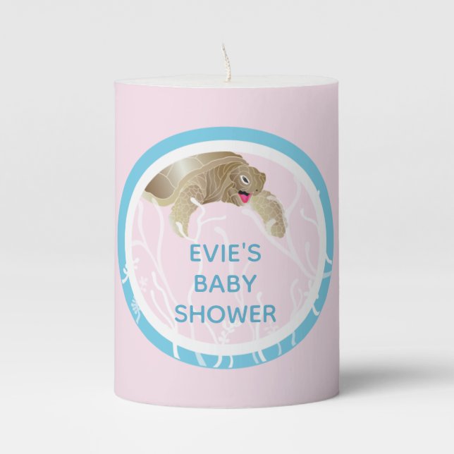 Baby Shower 3 x 4" Pillar Candle Turtle Pink (Front)
