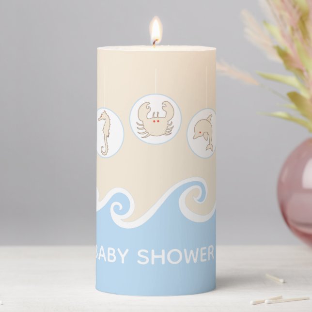 Baby Shower 3  x 6" Pillar Candle Beach Mobile (In Situ)