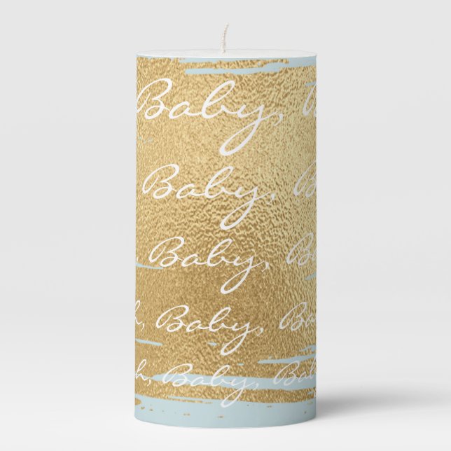 Baby Shower 3 x 6" Pillar Candle Classic Gold/Blue (Front)