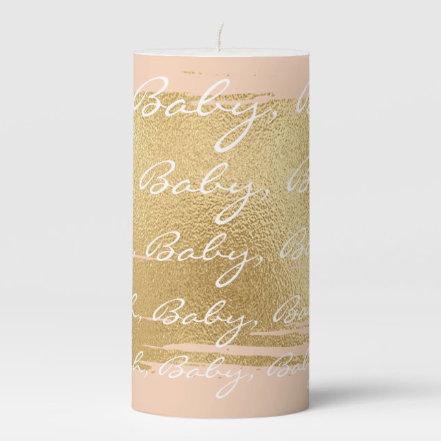 Baby Shower 3 x 6" Pillar Candle Classic Gold/Pink (Front)