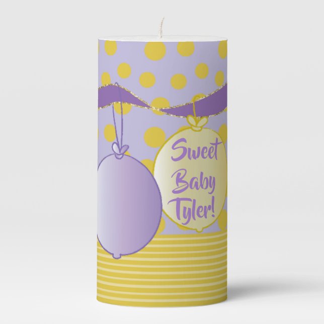 Baby Shower 3 x 6" Pillar Candle Gold Balloons (Front)