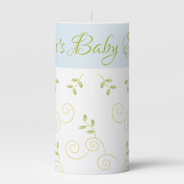 Baby Shower 3 x 6" Pillar Candle Gold Birds/Blue (Front)
