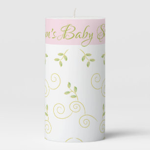 Baby Shower 3 x 6" Pillar Candle Gold Birds/Pink