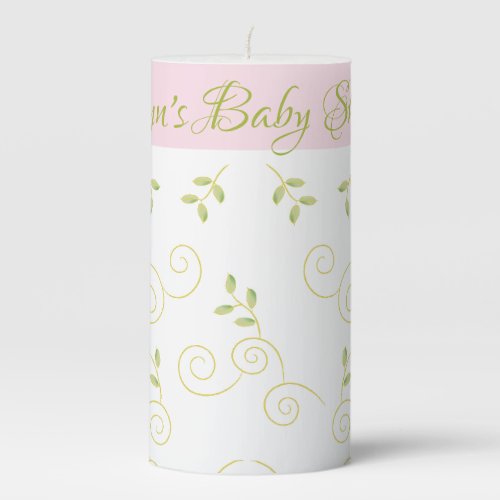 Baby Shower 3 x 6 Pillar Candle Gold BirdsPink