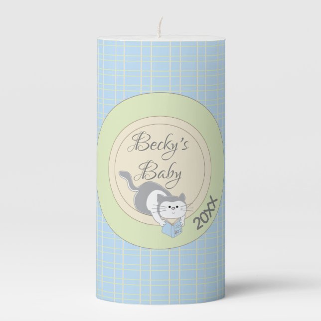 Baby Shower 3 x 6"  Pillar Candle Library/Blue (Front)