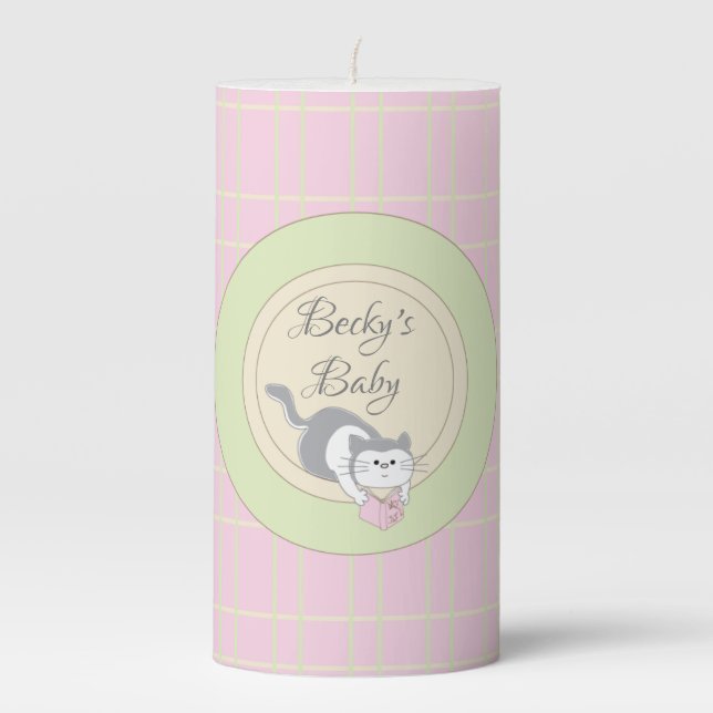 Baby Shower 3 x 6" Pillar Candle Library/Pink (Front)