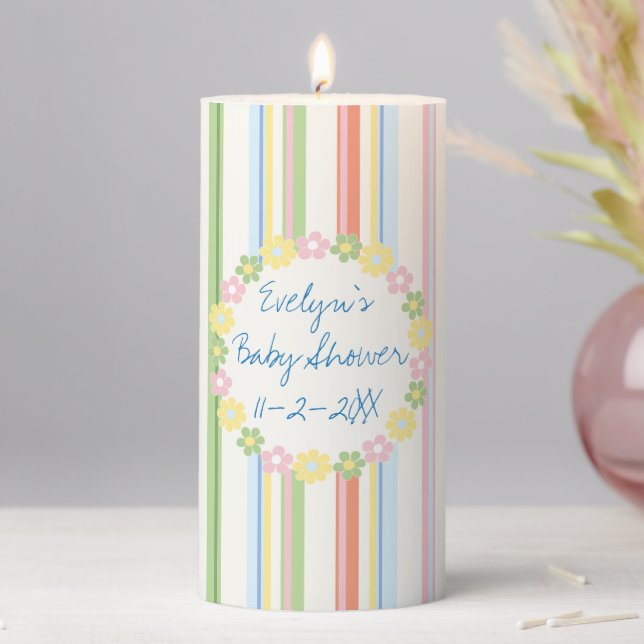 Baby Shower 3 x 6" Pillar Candle Picnic Floral (In Situ)
