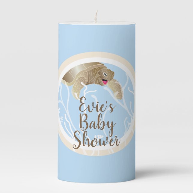 Baby Shower 3 x 6" Pillar Candle Turtle Blue (Front)