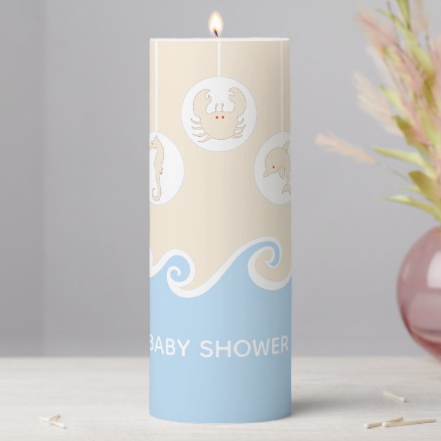 Baby Shower 3  x 8" Pillar Candle Beach Mobile (In Situ)