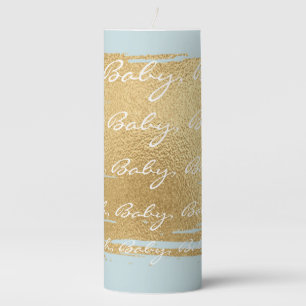 Baby Shower 3 x 8" Pillar Candle Classic Gold/Blue