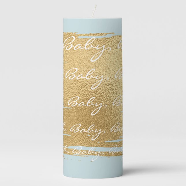 Baby Shower 3 x 8" Pillar Candle Classic Gold/Blue (Front)
