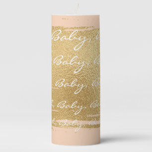 Baby Shower 3 x 8" Pillar Candle Classic Gold/Pink