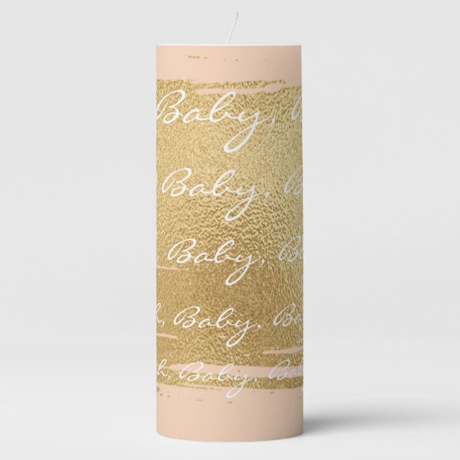 Baby Shower 3 x 8" Pillar Candle Classic Gold/Pink (Front)