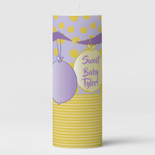 Baby Shower 3 x 8" Pillar Candle Gold Balloons
