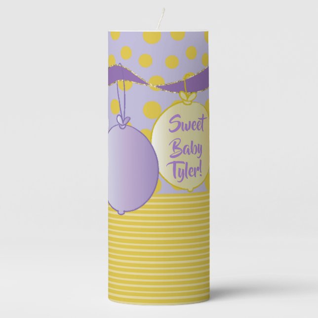 Baby Shower 3 x 8" Pillar Candle Gold Balloons (Front)