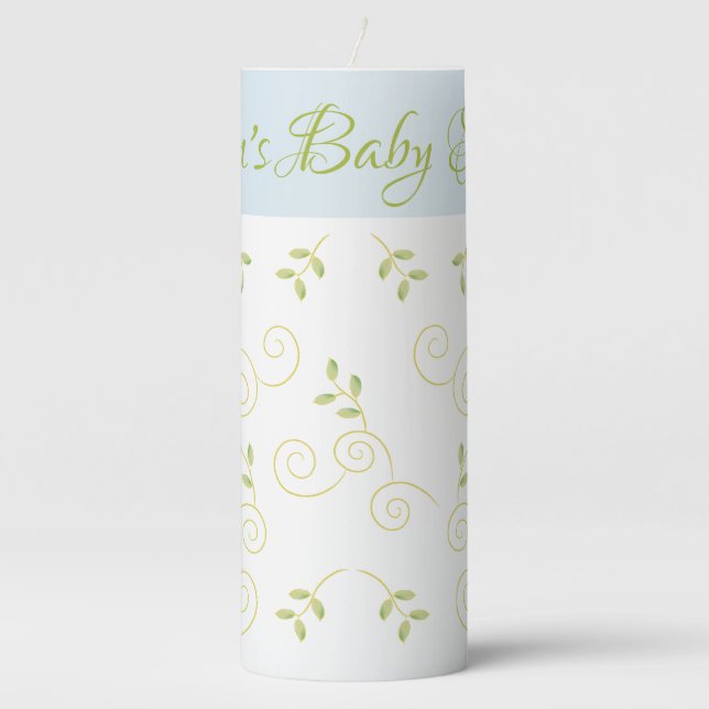 Baby Shower 3 x 8" Pillar Candle Gold Birds/Blue (Front)
