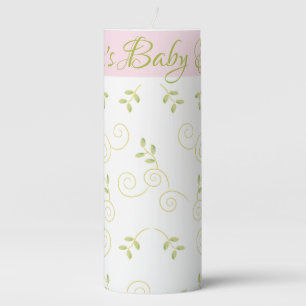 Baby Shower 3 x 8" Pillar Candle Gold Birds/Pink