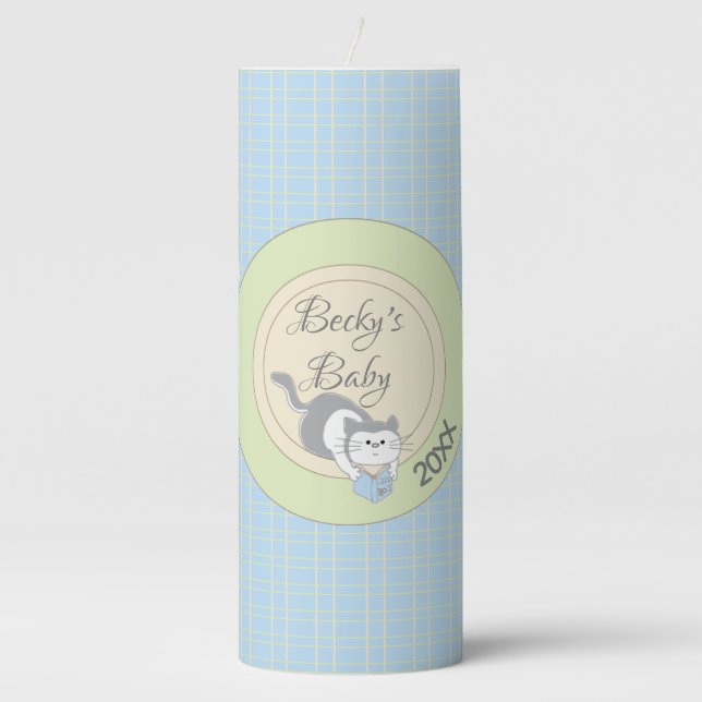 Baby Shower 3 x 8"  Pillar Candle Library/Blue (Front)