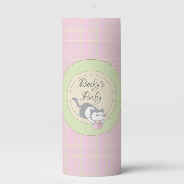 Baby Shower 3 x 8" Pillar Candle Library/Pink (Front)