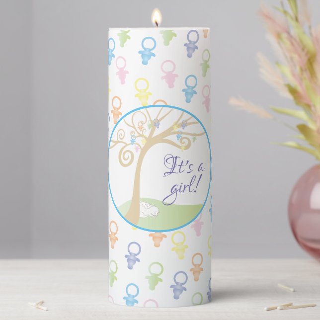 Baby Shower 3  x 8" Pillar Candle Paci Bunny (In Situ)