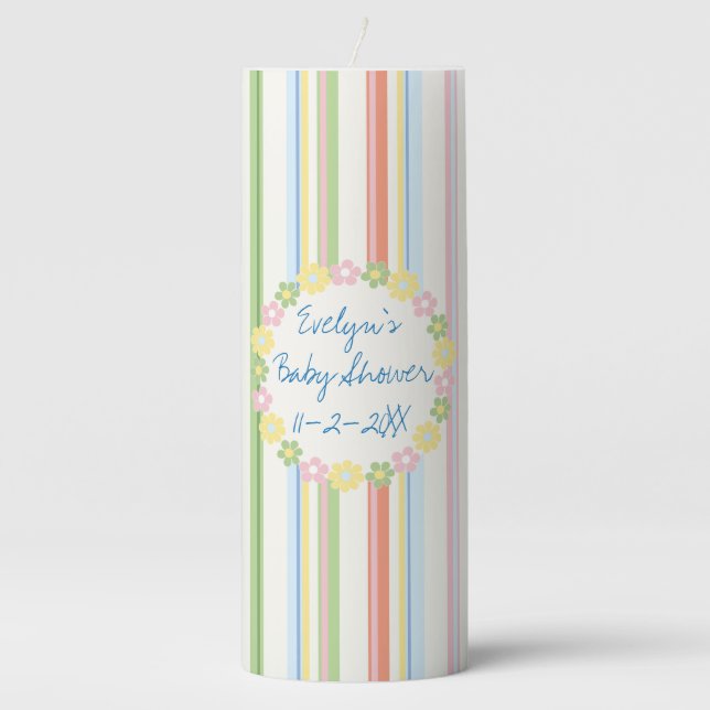 Baby Shower 3 x 8" Pillar Candle Picnic Floral (Front)