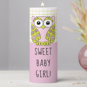 Baby Shower 3 x 8" Pillar Candle Pink Owl