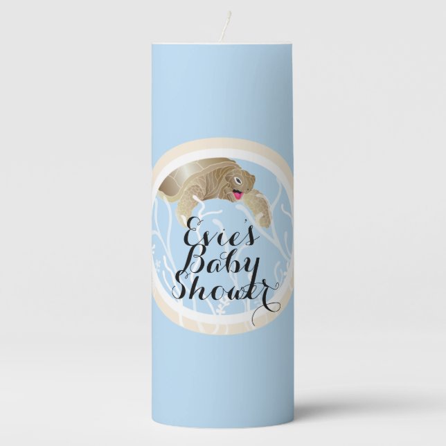 Baby Shower 3 x 8" Pillar Candle Turtle Blue (Front)